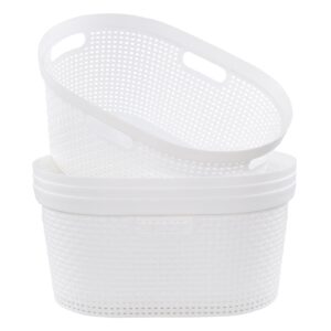 Nesmilers 42 Liters Plastic Laundry Basket, White Clothes Hamper Baskets with Handles Set of 4