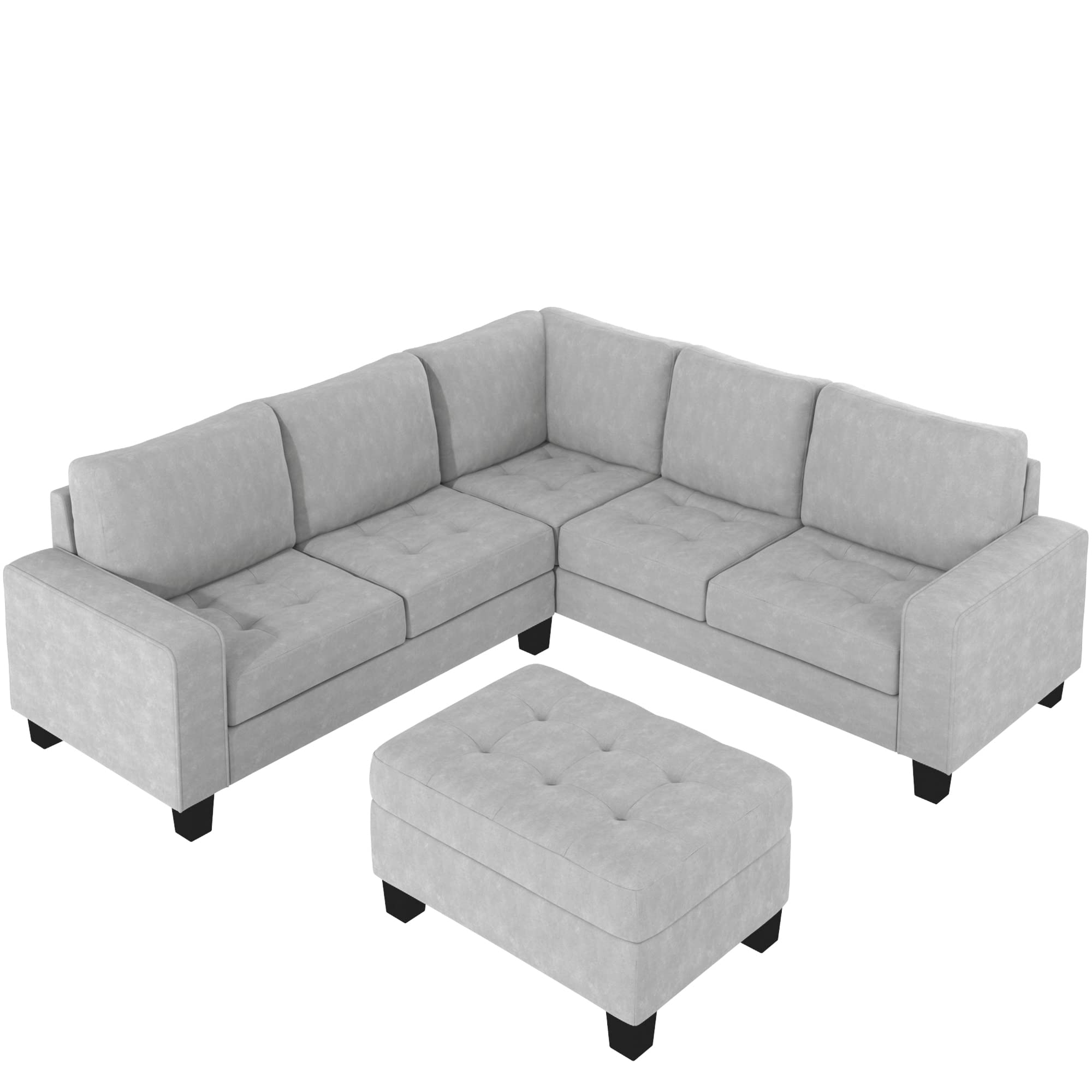 85''*85'' Sectional Corner Sofa L-Shape Couch Space Saving with Storage Ottoman & Cup Holders Design for Large Space Dorm Apartment,Light Grey