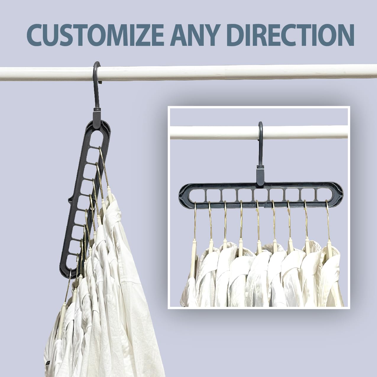 Wonder Hanger Slide Space Saving Clothes Hanger Organizer 8-Pack Easily Cascades Down to Maximize Closet Storage, Each Hanger includes 9 Slots holds 72 Garments (Grey)