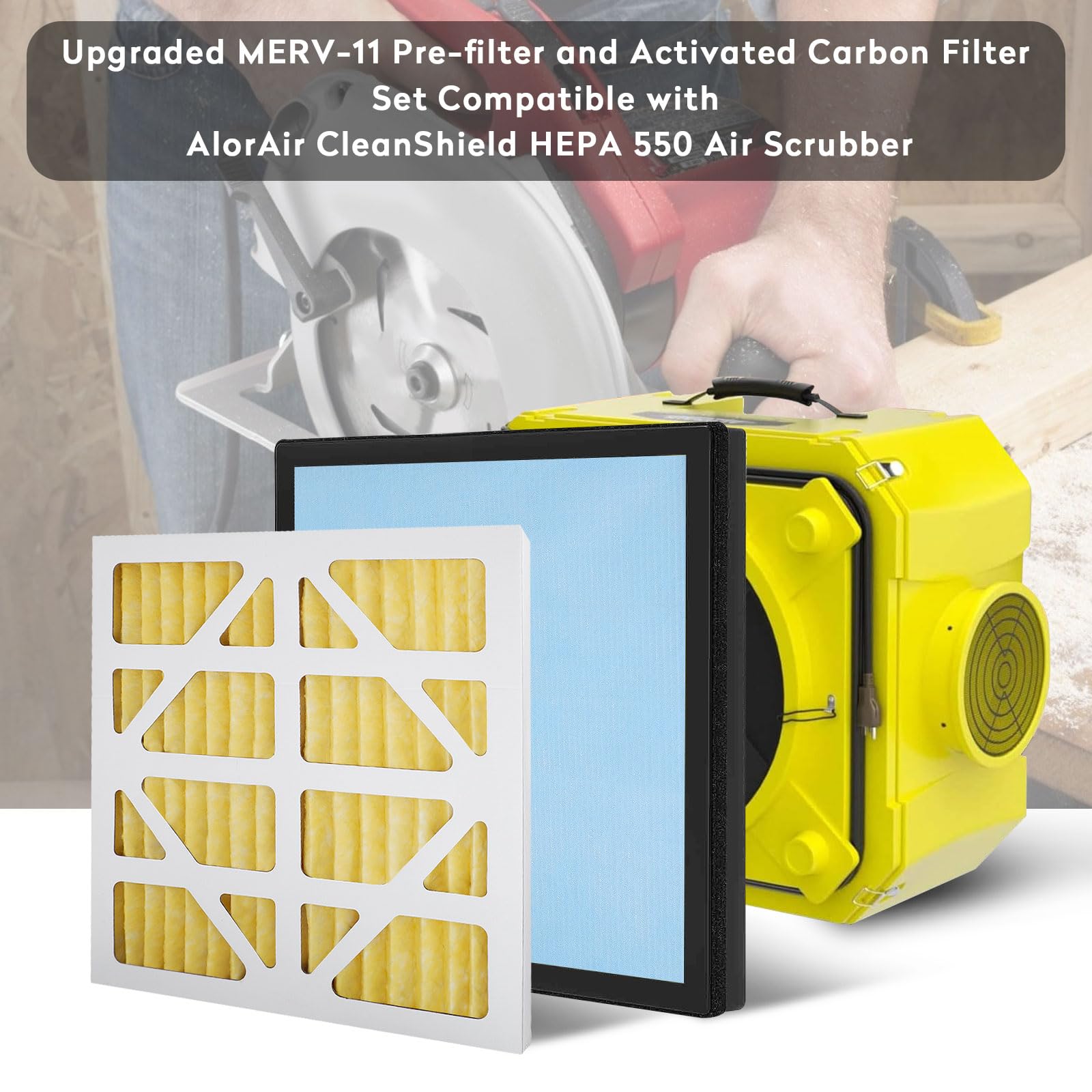 Upgraded 3 Pack MERV-11 Filter and 1 Pack HEPA& Activated Carbon Filter Replacement Set Compatible with AlorAir CleanShield HEPA 550 Air Scrubber (Pack of 4)