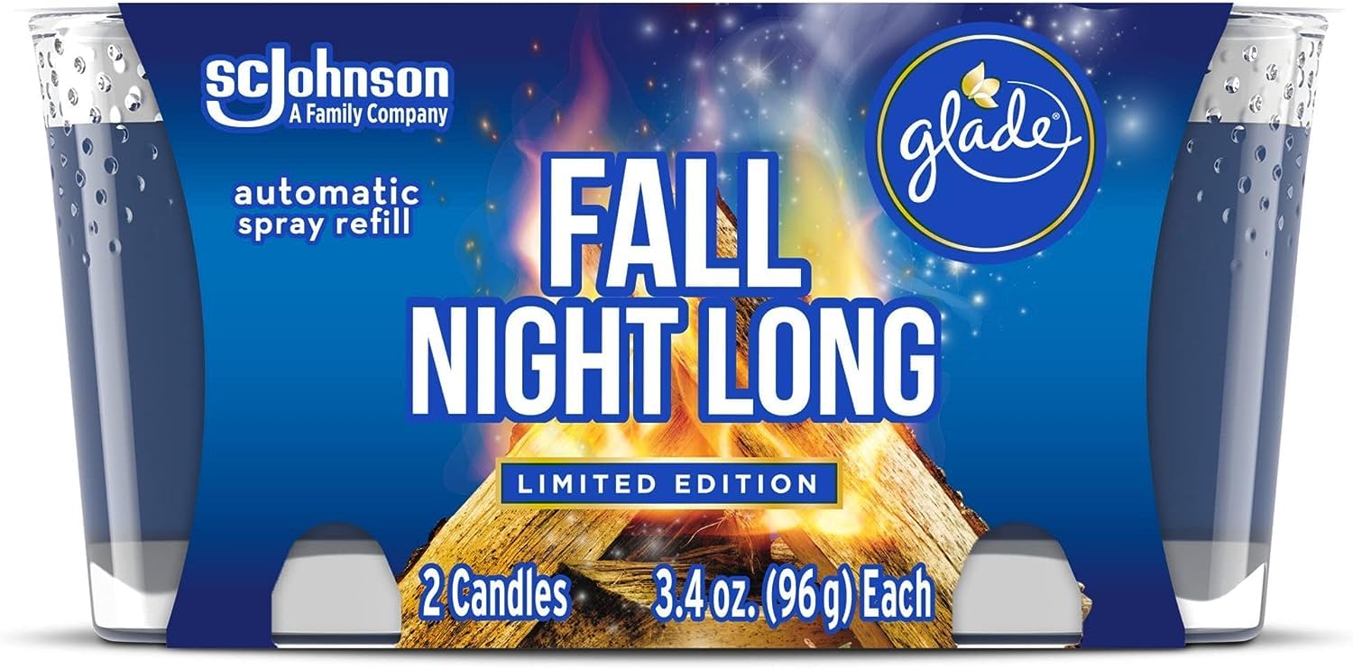 SC Johnson Glade Candle Jar, Air Freshener, Fall Night Long, 3.4 Oz, (Fall Night Long, 2 Count, Pack of 3)