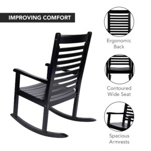 Shine Company Modern Wood Rocking Chairs, Ergonomic Wide Seat Porch Rockers, 2-Pack, Black