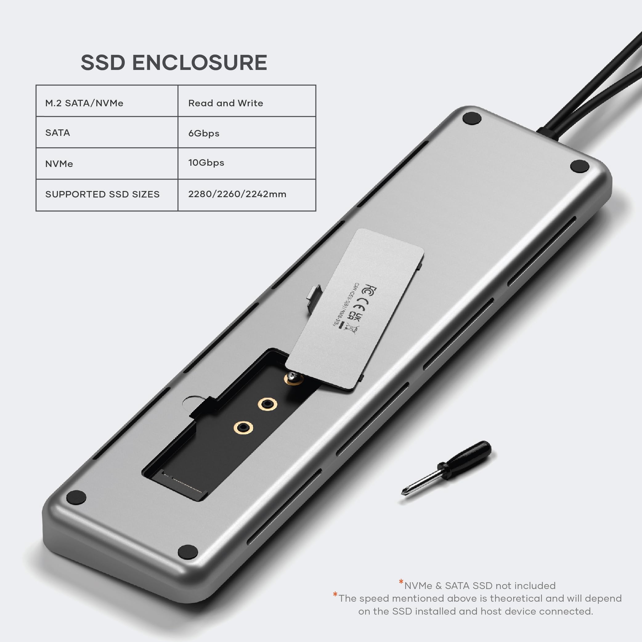 Satechi Dual USB C Docking Station and Stand with Dual 4K HDMI, Display Port, 75W USB C PD Charging, 2 USB C Data, 2 USB-A, Ethernet, SATA and NVMe SSD Enclosure, for MacBook and Windows