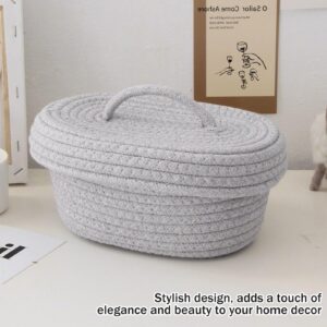 Desktop Storage Box with Lid, Handmade Cotton Rope Storage Basket for Makeup Sundries Snack Needles(Gray)