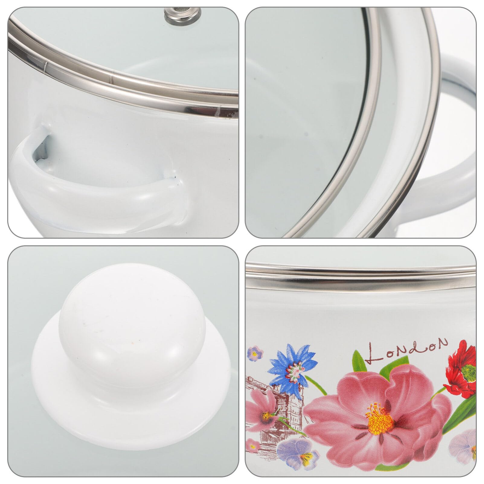 Yardwe 3pcs Enamelware Pot Set, Enamel Stockpot with Lid Floral Retro Cooking Pot Simmer Pot Deep Enamelware Soup Pot for Home Restaurant