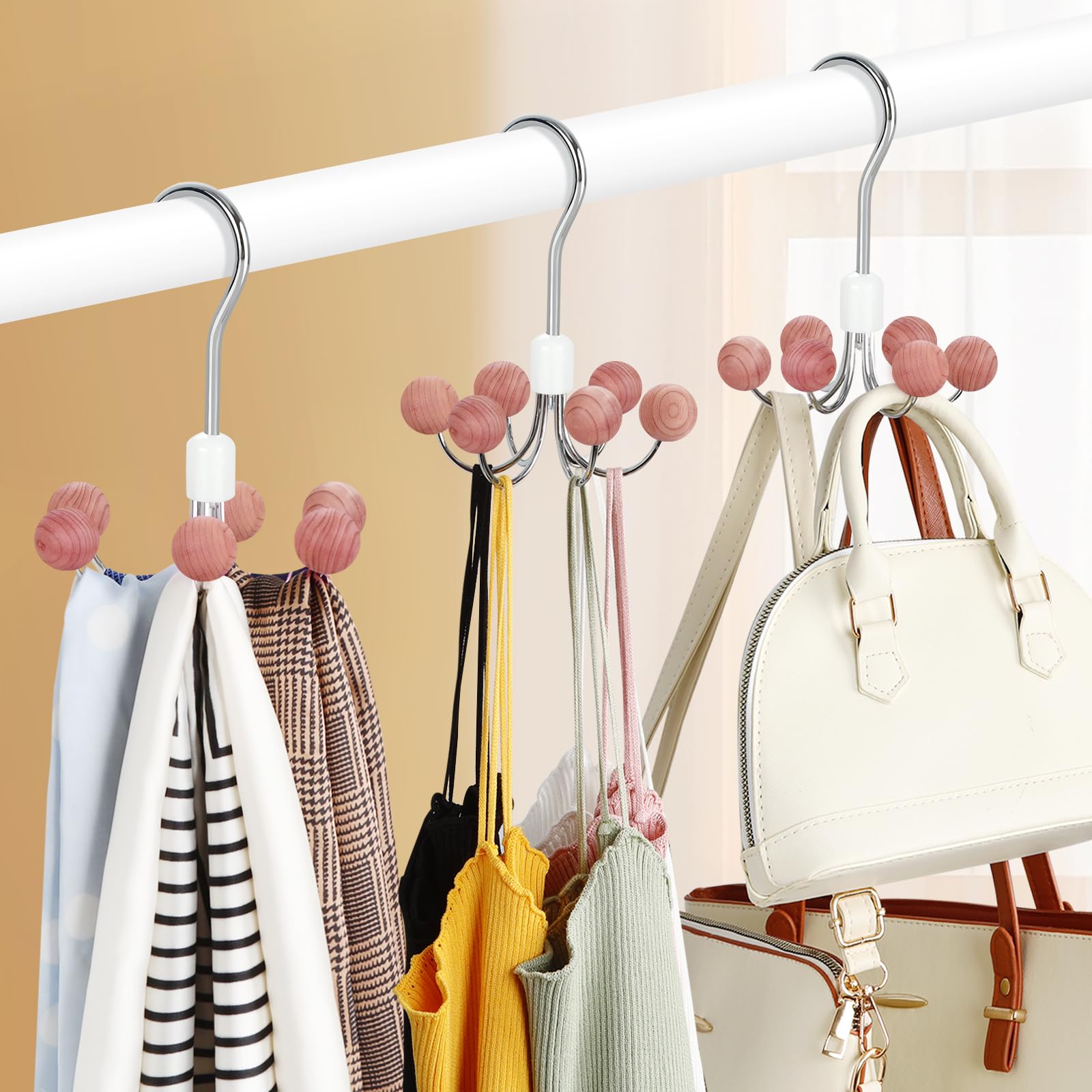 TOPIA HANGER Hoodie Hangers 2-Pack with 6 Cedar Balls, 360°Swivel Purse Hanger, Scarf Hanger, Closet Hooks, Handbag Organizer, Bra Hanger, Accessory Organizers for Scarf, Tanktop, Hat, Hoodie CT43C