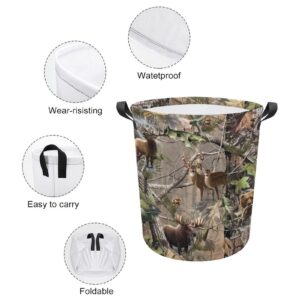 Camo Deer Camouflage Hunting Laundry Hamper with Handles Collapsible Storage Basket Laundry Basket