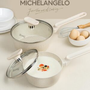 MICHELANGELO Sauce Pan, Nonstick Granite Sauce Pan Set with Lids 1.5 Quart & 2.5 Qaurt, Small Pot Set with Lids, Nonstick Saucepans with Lid, Stone Pot Set - White