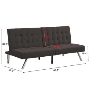 Anwick Convertible Sofa Bed Adjustable Couch Sleeper - Loveseat Futon Bed with Breathable Chenille, Metal Legs, and Adjustable Lounge - Perfect for Compact Living Space (Black)