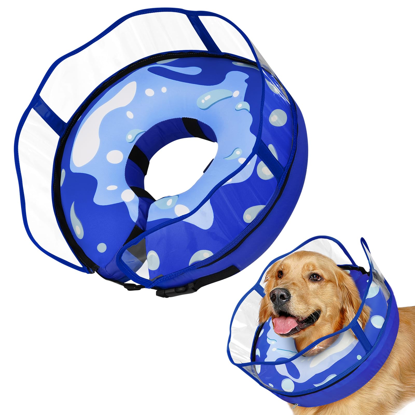 BARKLESS Dog Cone, Soft Dog Donut Collar After Surgery for Medium Large Dogs, Inflatable Dog Cone with Enhanced Anti-Licking Detachable Shield, Not Block Vision Dog Neuter Cone Alternative