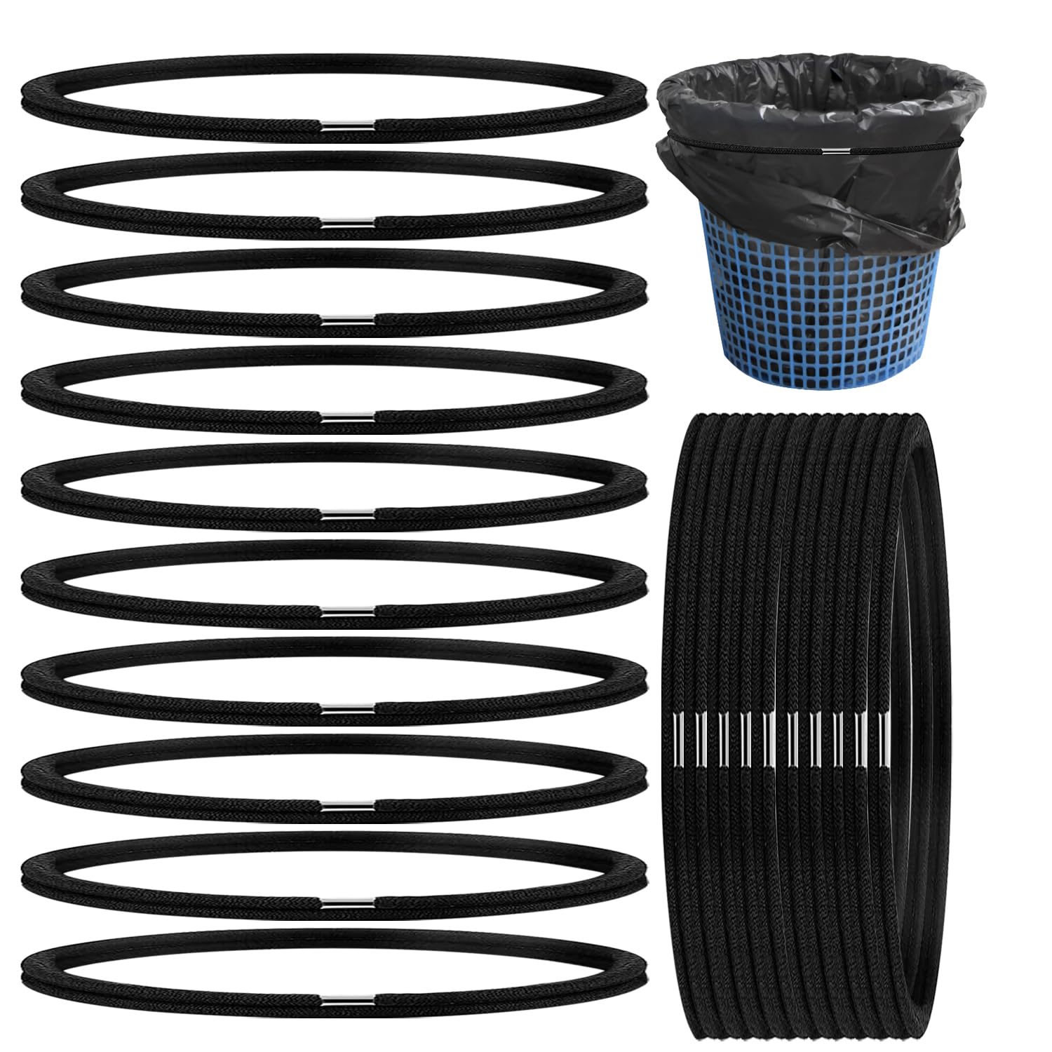 20 Pcs Garbage Can Bands, Trash Can Elastic Rubber Bands Fits 13 to 30 Gallon Trash Cans, Trash Can Bands Waste Box Holder Cabinet Loop Straps for Garbage Bag Liner Home Office School Indoor Outdoor