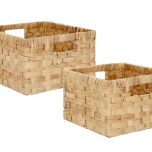 StorageWorks Water Hyacinth Wicker Baskets, Handwoven Rattan Baskets for Organizing, Decorative Wicker Baskets with Built-in Handles, Set of 2