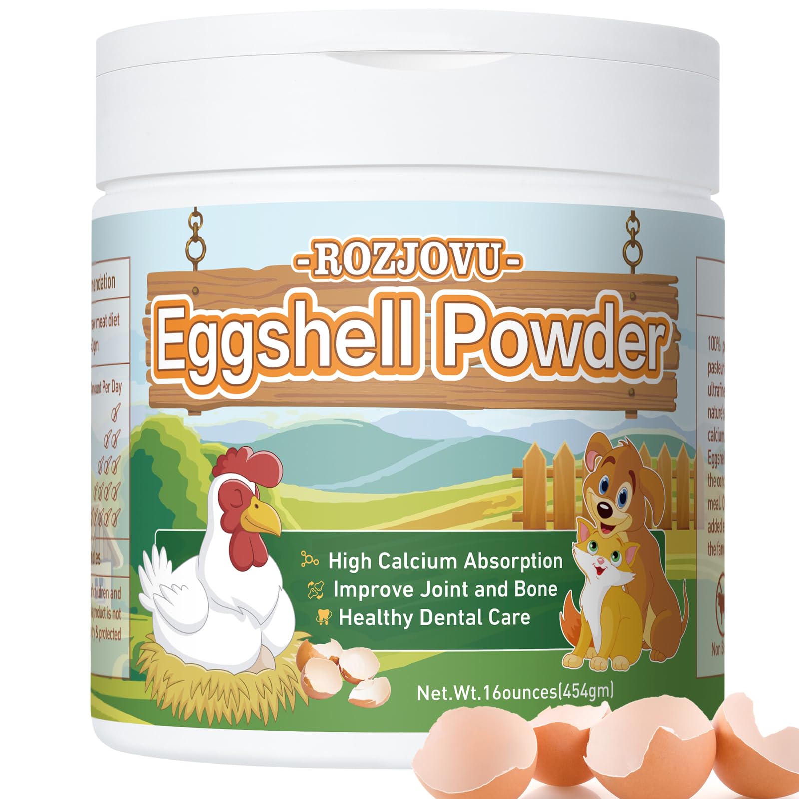 Eggshell Powder for Dogs and Cats, Eggshell Calcium Supplement, Great for Osteoporosis, Nourishes Bones, Supports Joints, Teeth, and Heart Health(16 oz)