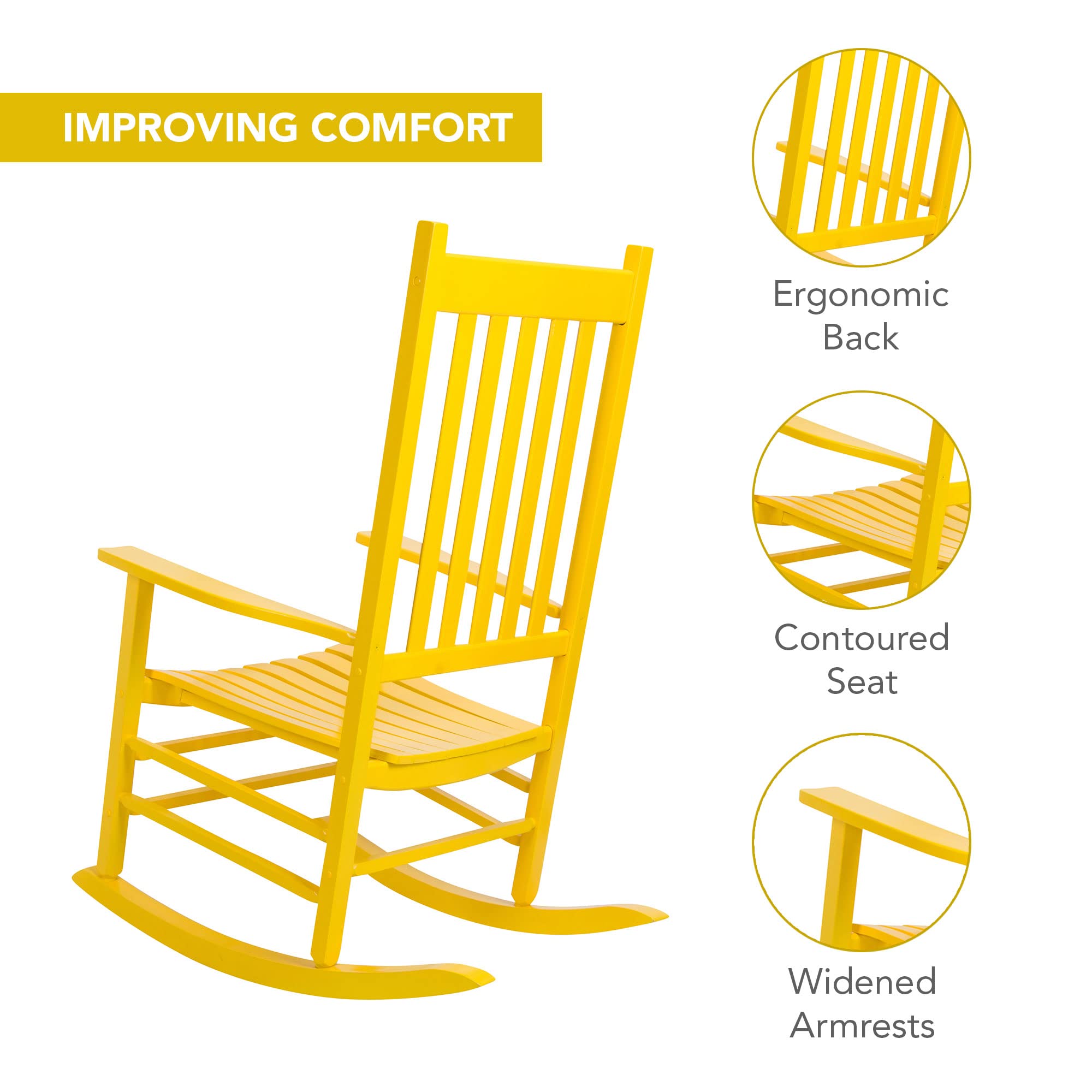 Shine Company Vermont Rocking Chairs, Outdoor Front Porch Rocker Set of 2, Lemon