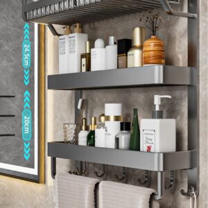 SEIFE Wall Mounted Towel Rack Shelf Stud Mount Double Towel Rack for Bathroom Stainless Steel Constructed Rust-Proof Shelf with Built-in Bars and Hooks Brushed Nickel Wall Mounted Bathroom Shelves (C