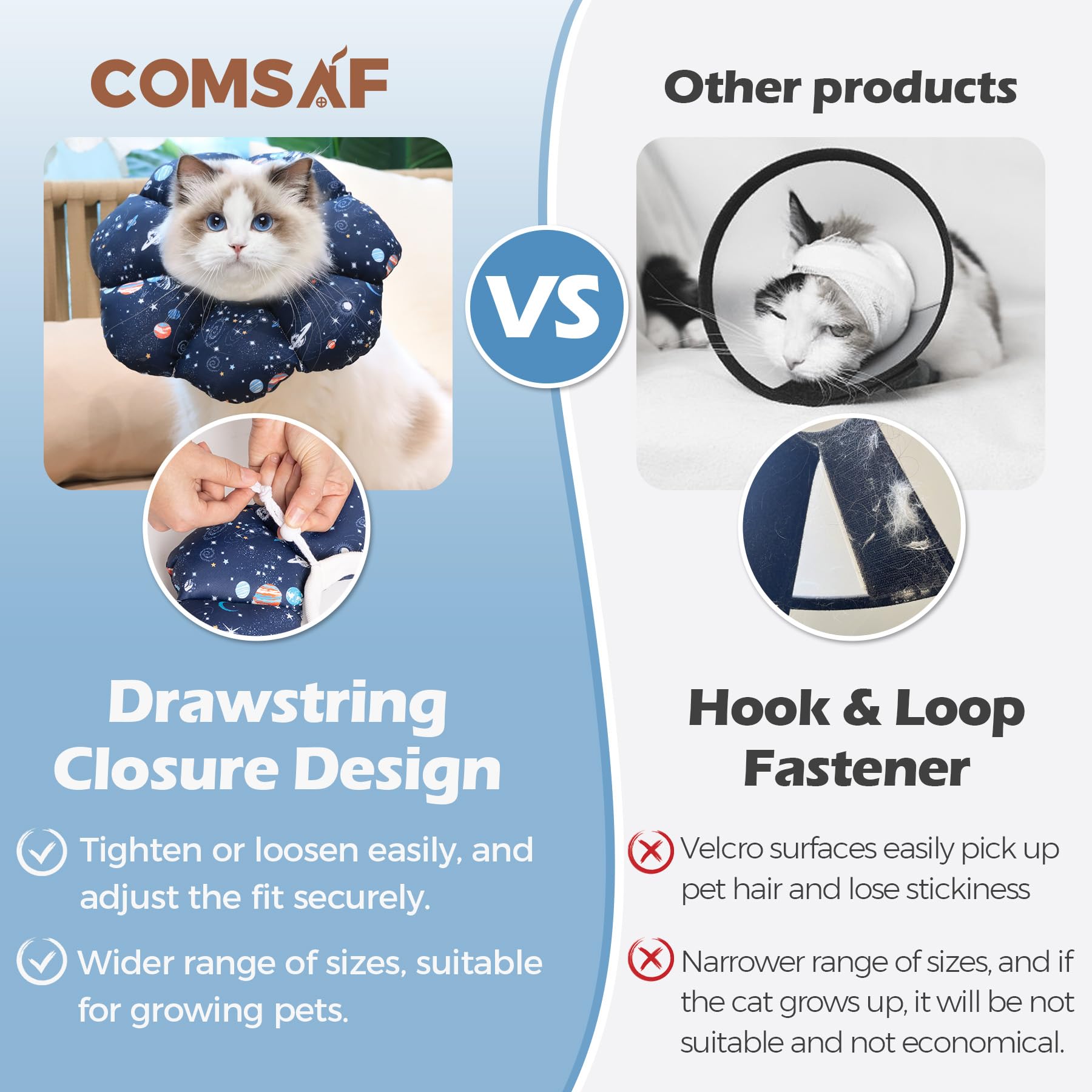 ComSaf Cat Cone Collar Soft, Protective Adjustable Cat Cones to Stop Licking After Surgery, Comfortable Lightweight Elizabethan Collar for Cat Kitten Prevent from Licking Wounds, Not Block Vision