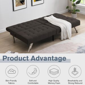 Anwick Convertible Sofa Bed Adjustable Couch Sleeper - Loveseat Futon Bed with Breathable Chenille, Metal Legs, and Adjustable Lounge - Perfect for Compact Living Space (Black)