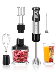 handor 6-in-1 hand immersion blender, 1000w 12 speed handheld blender with 600ml beaker, 500ml chopper, egg whisk, milk frother, stainless steel blades for soup, smoothie, puree