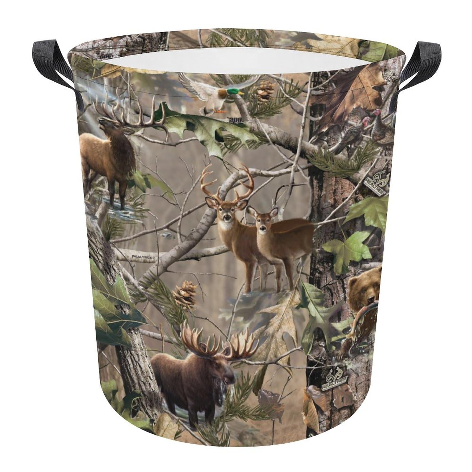 Camo Deer Camouflage Hunting Laundry Hamper with Handles Collapsible Storage Basket Laundry Basket