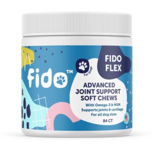 fido advanced joint support soft chews for dogs, 84 chews | with omega 3 & glucosamine | promotes joint mobility & pain relief | veterinarian approved for all life stages