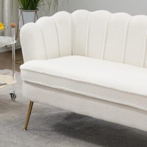 Anwickmak 59" Wide Modern Boucle Loveseat Small Sofa Small Mini Room Couch Two-Seater Sofa with Gold Metal Legs for Small Space Office Studio Apartment Bedroom (Ivory)