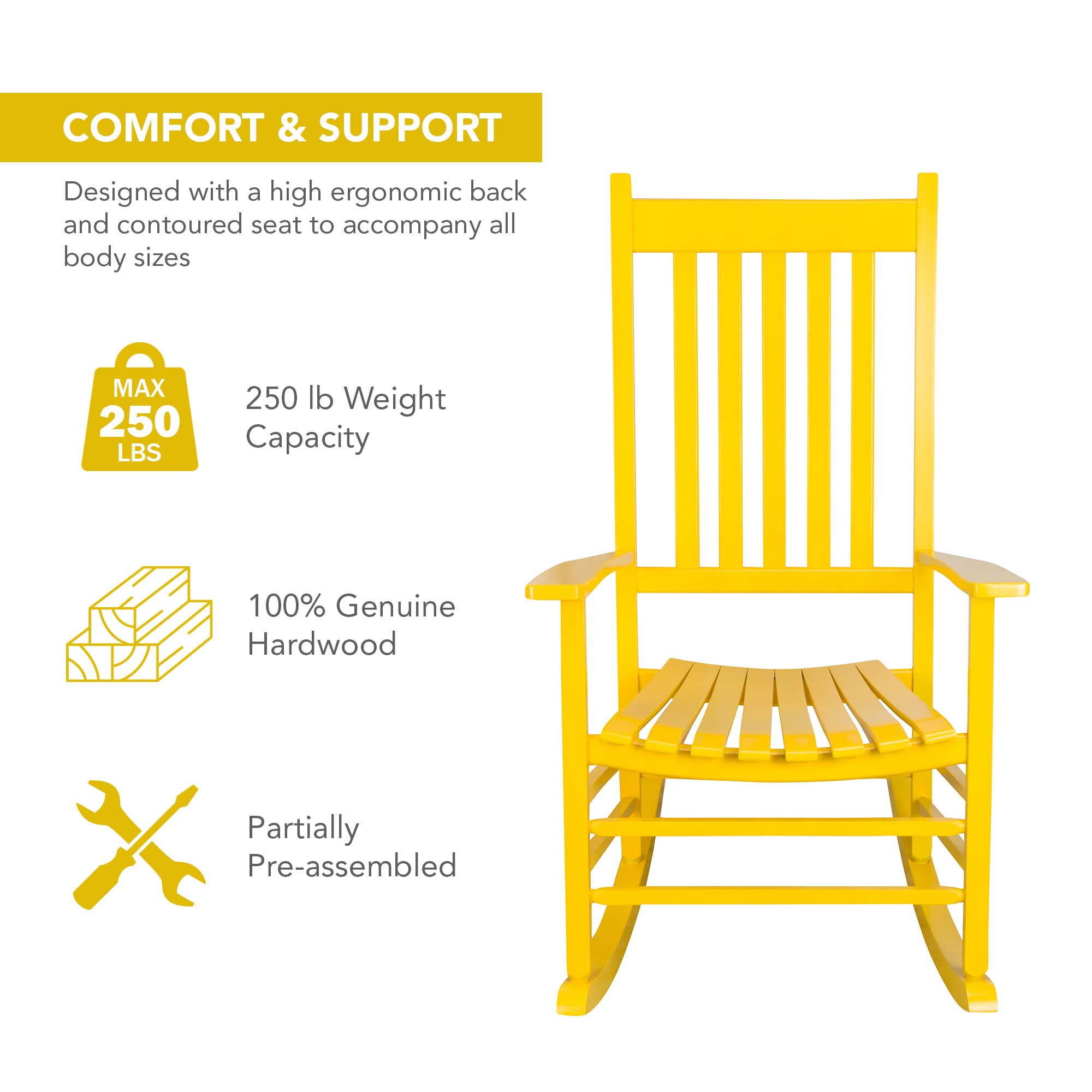 Shine Company Vermont Rocking Chairs, Outdoor Front Porch Rocker Set of 2, Lemon