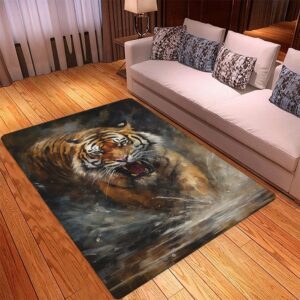 Tiger Carpet - Angry Tiger Growls Rug, Tiger Decor Animal Print Carpet Tiger Area Rug Jungle Rug Animal Print Rugs for Living Room Nice Gift for Tiger Lovers Tiger Theme Rug Girls Bedroom Decor