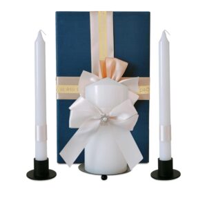 unity candles for wedding ceremony set with holder, wedding accessories for reception ceremony - wedding gifts - candle set - 5.5 inch pillar and two 9.8 inch tapers