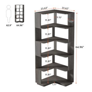 Tribesigns 6-Tier Corner Bookshelf, 64.9 Inch Tall Bookcase with Anti-Drop Panel, Industrial Freestanding Corner Shelf Display Rack Storage Organizer for Home Office, Living Room, Grey