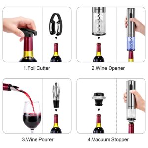 Electric Wine Opener Set, Roter Mond Automatic Wine Bottle Opener with Charging Base, 7-in-1 Wine Present with Wine Aerator Pourer Electric Vacuum Pump with 2 Stoppers Wine Foil Cutter for Home Party