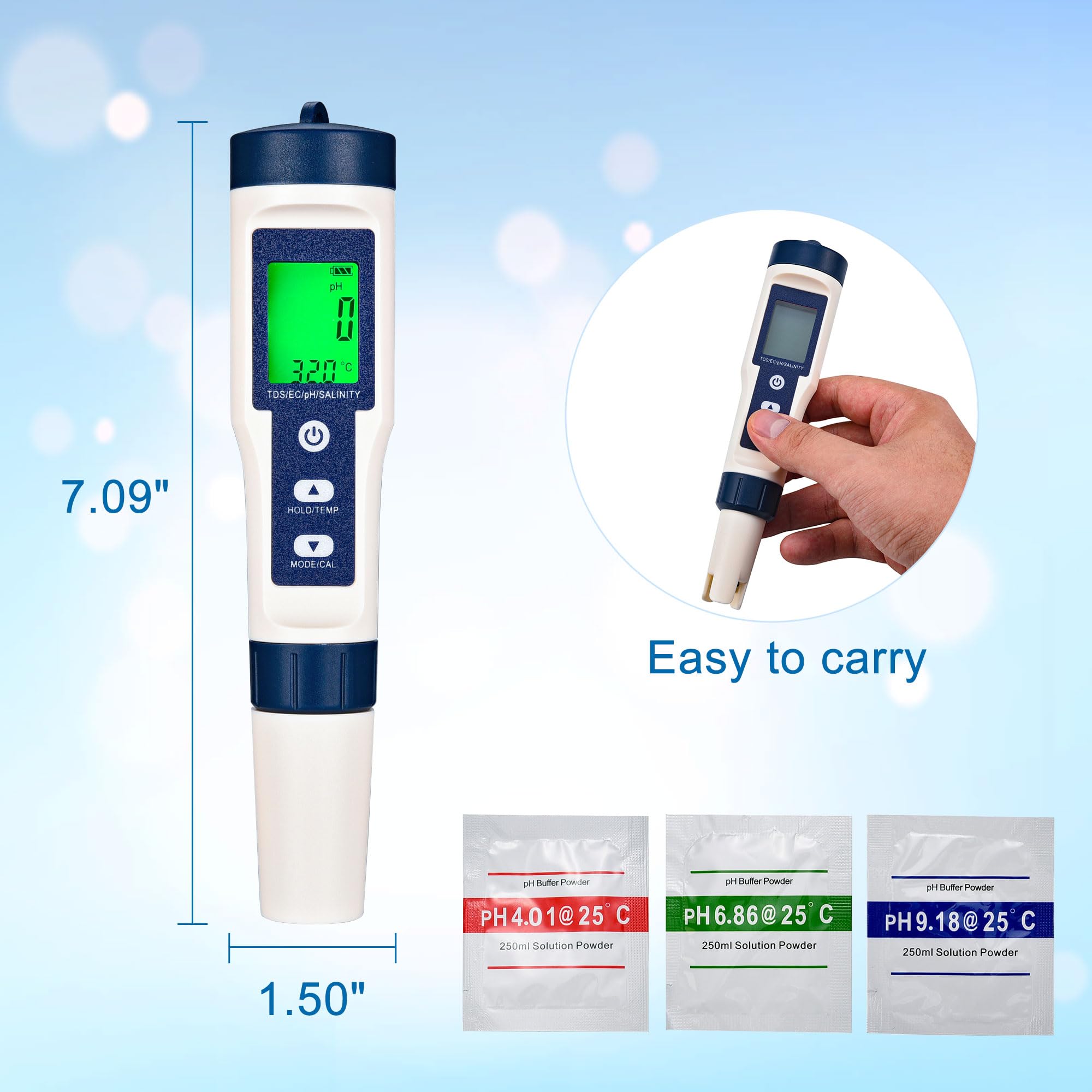 Yoption Pool Salt Tester & PH Meter, 5 in 1 Digital Salinity PH Temp EC and TDS Meter for Pool Saltwater, Drinking Water, Indoor Garden, Fish Tank, Hydroponics, Plants