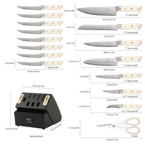 NANFANG BROTHERS Knife Sets 19 Pieces for Kitchen with Block, Damascus Kitchen Knife Set with Block, ABS Ergonomic Handle for Chef Knife Set and Kitchen Shear(Black)