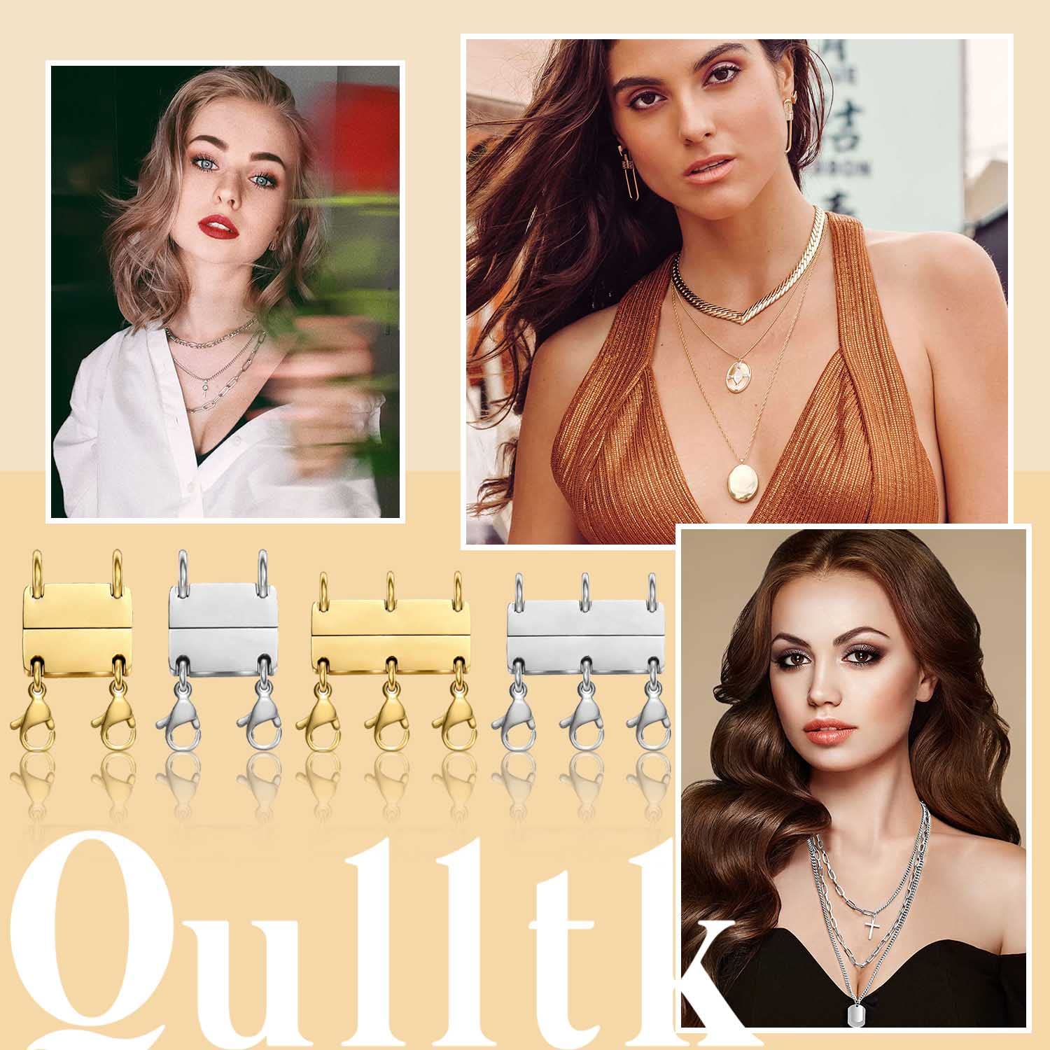 Qulltk Necklace Layering Clasps Magnetic Clasps for Jewelry,18K Gold and Silver Separator for Stackable Necklaces and Chains