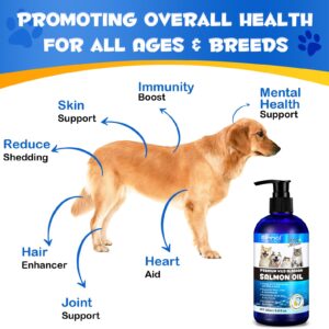 Alaskan Salmon Oil for Dogs & Cats (8.8 oz) - Pure Omega 3 Fish Oil with Omega 6 Fatty Acids, EPA & DHA - Anti-inflammation for Dogs Skin and Coat - Natural Pet Joint, Immune, Brian & Heart Supplement