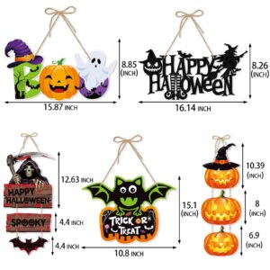 Halloween Home Front-Porch Door Hanger-Decor - 5pcs Scary Party Paper Signs Banners,Bats Spooky Creepy Ghosts Skulls Skeleton Pumpkin Wall Hanging Indoor Decorations Lasting Surprise…