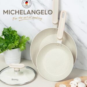 MICHELANGELO Frying Pan with Lid, Nonstick Frying Pan 10 Inch with Non-Toxic Granite Coatings, Nonstick Frying Pan with Lid, Stone Skillet, Nonstick Pan 10 Inch, Induction Compatible