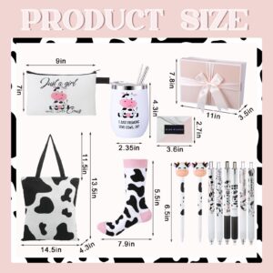 Aliceset 66 Pcs Cow Gift Set Cow Stuff Cow Tote Bags Cosmetic Purse 20 oz Stainless Steel Cow Print Tumbler Cute Cow Socks Keychain Stickers Box Cow Pen for Graduation Teachers Gifts Cow Lover Gifts