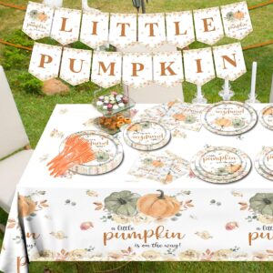 Little Pumpkin Baby Shower Tableware Party Decorations A Little Pumpkin is on The Way Fall Farm Pumpkin Floral Thanksgiving Party Supplies Disposable Tablecloth,Plates,Napkins,Cups