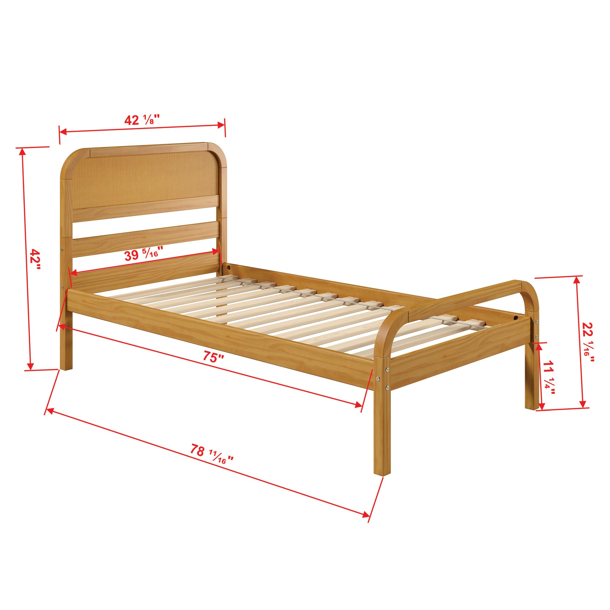 P’kolino Curva Rattan Kids Twin Size Bed Frame with Headboard- FSC Certified Solid Pine Wood - Natural