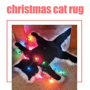 UIYIHIF 23 Inch Cute Fried Cat Plush Carpet with Lights Cat Blanket Area Rug Children Room Rug Fluffy Cat Rugs for Christmas Funny Christmas Lights Decoration, Xmas Gift for Family Friends(Lanterns)