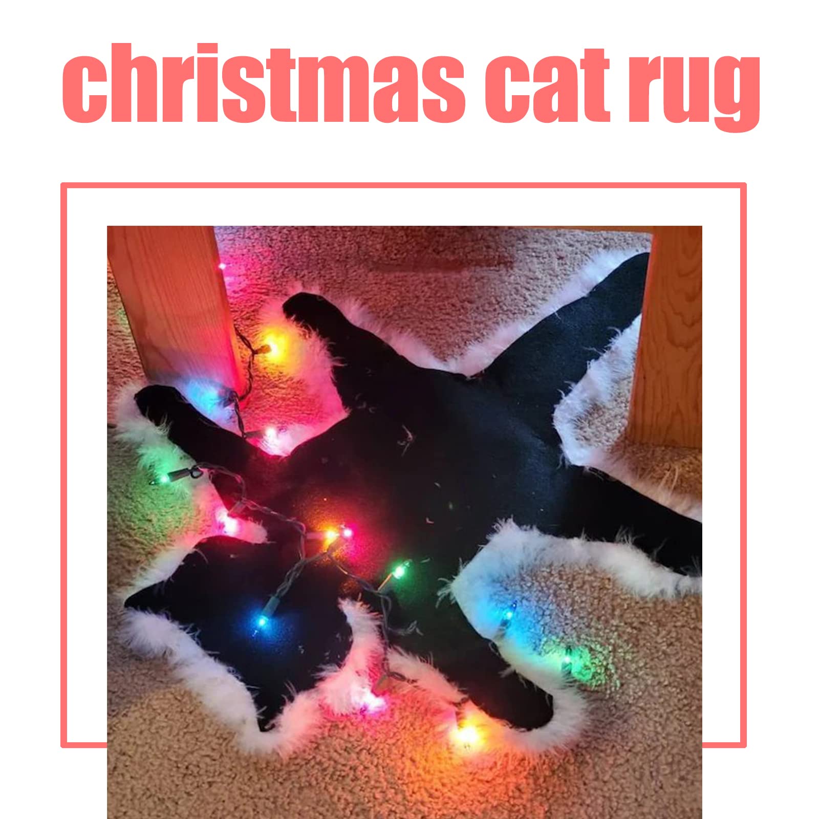 UIYIHIF 23 Inch Cute Fried Cat Plush Carpet with Lights Cat Blanket Area Rug Children Room Rug Fluffy Cat Rugs for Christmas Funny Christmas Lights Decoration, Xmas Gift for Family Friends(Lanterns)