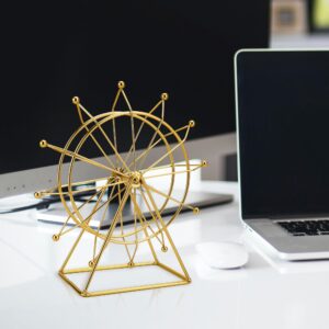 MATUFF Gold Ferris Wheel Decorations for Office Bookshelf Decor, Home Decor Living Room Shelf- Spinning Ferris Wheel for Gift Birthday Thanksgiving Valentine's Day