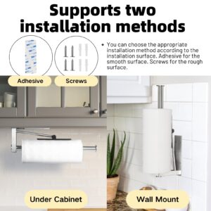 Upgraded Kitchen Paper Towel Holder - One-Hand Tear Under Cabinet Stick-on Towel Rack for Hanging Paper - First Apartment Essentials Wall Mount Self Adhesive Stainless Steel Rack Fits