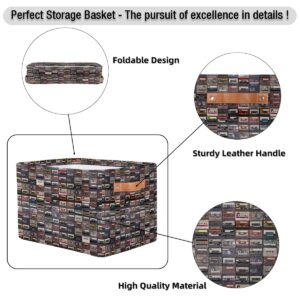 XMNYGJ Music Tapes Storage Baskets Foldable Large Fabric Storage Bins for Organizing Toys, Clothes, Shelves, Closet, 15x11x9.5 Inches Storage Box with Handles