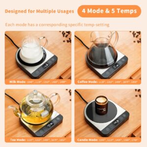 Coffee Mug Warmer for Desk, Maestri House Electric Mug Warmer with 5 Temperature Settings, 6-Level Timer, 4 Modes for Coffee, Candle, Milk and Tea, Portable Beverage Warmer for Home and Office