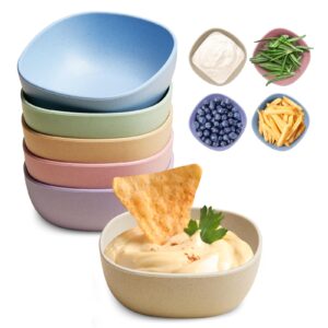 hlukana 6 pack wheat straw soy sauce dishes, 4.5 oz small dessert bowls, unbreakable dipping bowls, pinch bowls set, dipping sauce cups, mini prep bowls, dip bowls for side dish, ketchup, soy, bbq