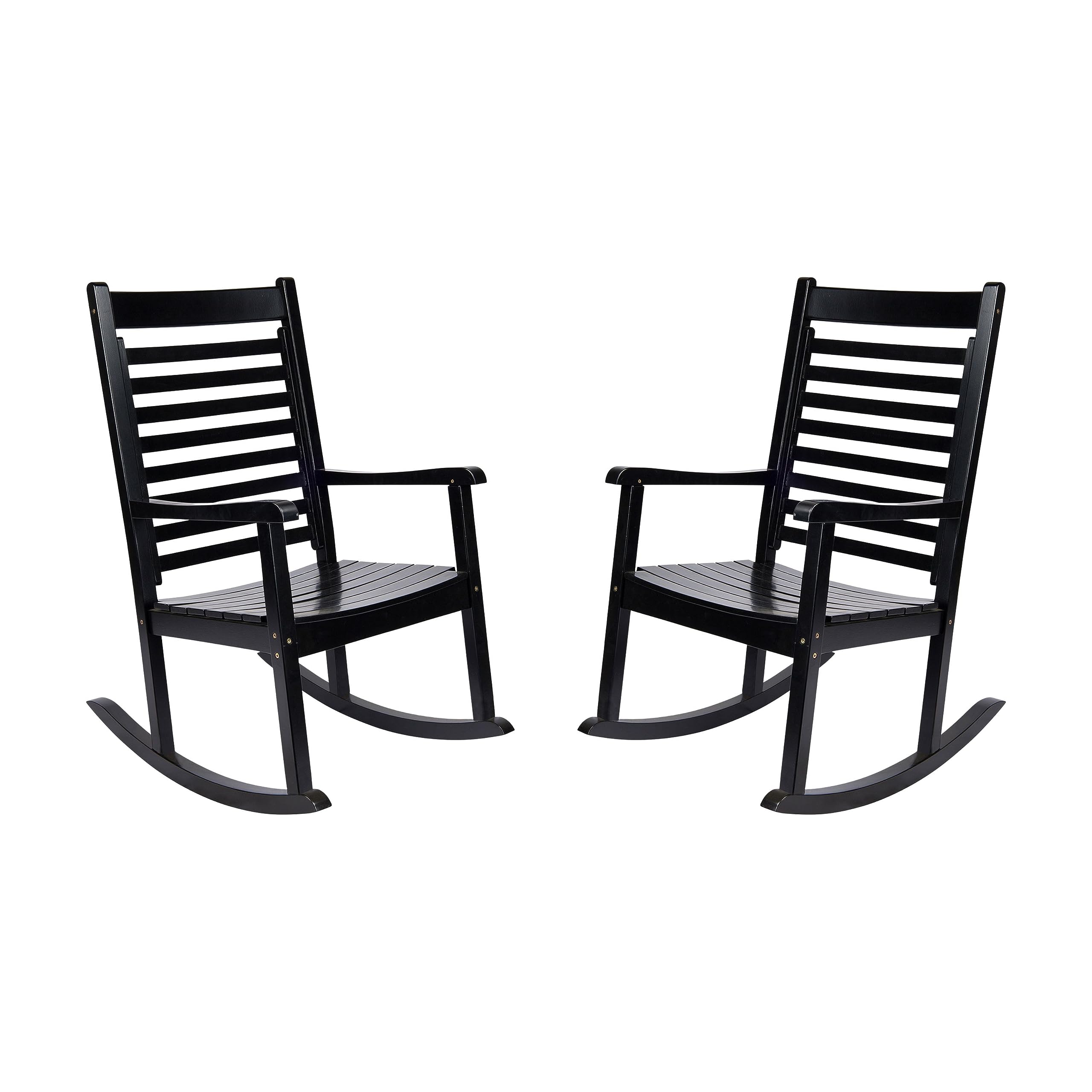 Shine Company Modern Wood Rocking Chairs, Ergonomic Wide Seat Porch Rockers, 2-Pack, Black