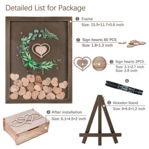 Verveia Wedding Guest Book Alternative，Heart Drop Wood Guest Book with Stand，80 Wooden Hearts，2 Pens，Rustic Wedding Decorations for Reception Sign Book for Baby Shower Birthday Graduation Party