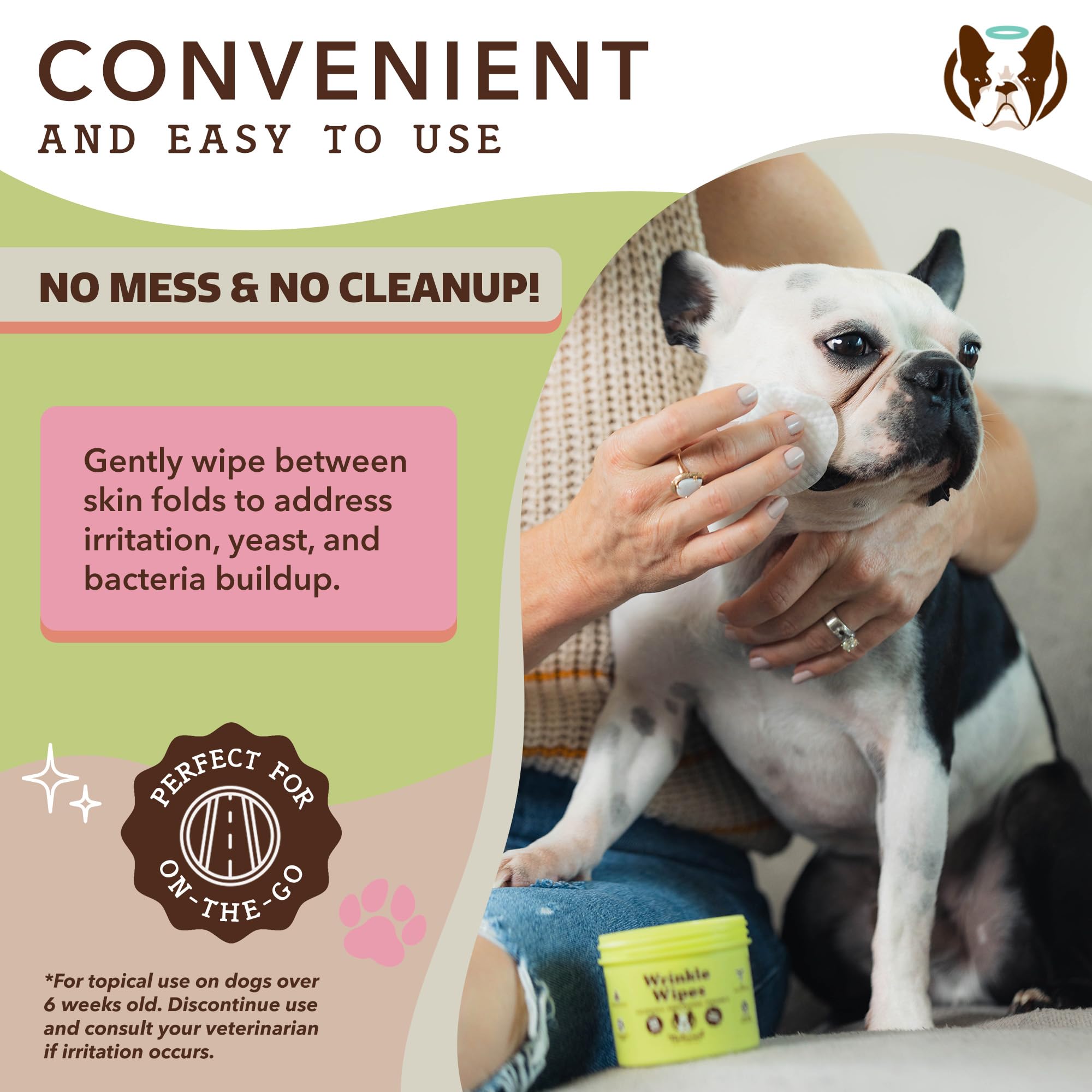 Natural Dog Company Wipes Bundle - (1) Wrinkle Balm Wipes, 50 Count (1) Skin Soother Wipes, 50 Count, Hypoallergenic, Soothing & Deoderizing Wipes for Dogs