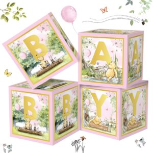 pink classic winnie baby shower box for newborn baby girl boy kids child vintage bear 1st party decorations the pooh theme boxes block supplies for baby first birthday cake smash favor